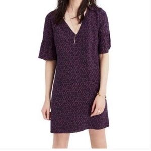 Silk deep purple and navy bell sleeve dress